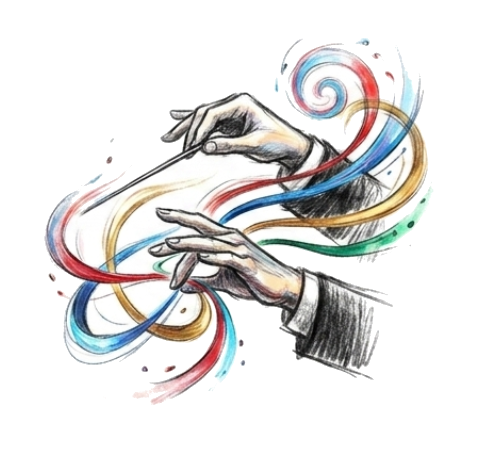 Illustrazione: orchestrazione di tecnologia, processi e team nei servizi professionali